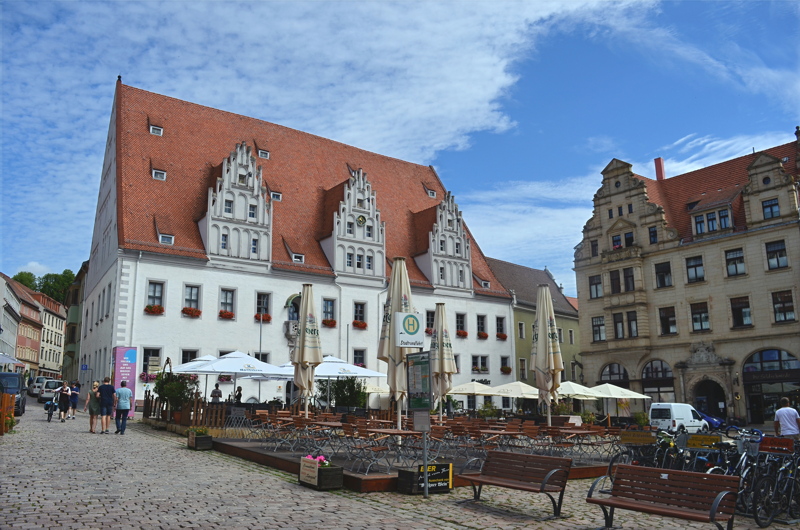 20 - The historic Rathaus Meißen (Meissen Town Hall) standing prominently on the cobblestoned market square in the old town of Meißen, Saxony